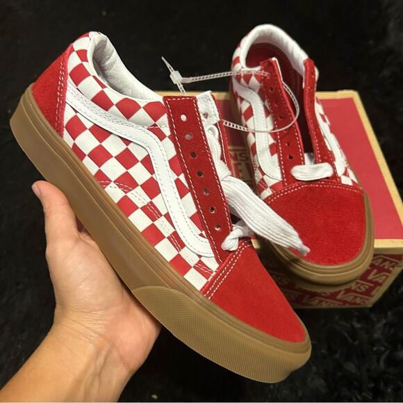 VANS old skool checkerboard red white lace up shoes sneakers women’s 8 new - Picture 2 of 7